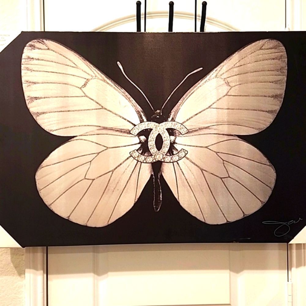 Chic Black & Cream Butterfly Wall Art with Decorative Emblem - Picture 3 of 5